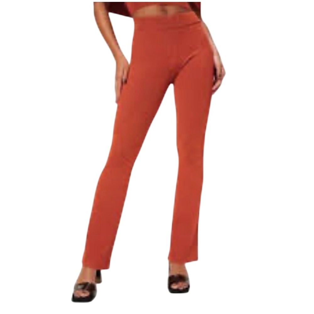 NWT Good American Lettuce Edge Baby Flare Pants Cinnamon Ribbed Knit GSK0104 3/4
